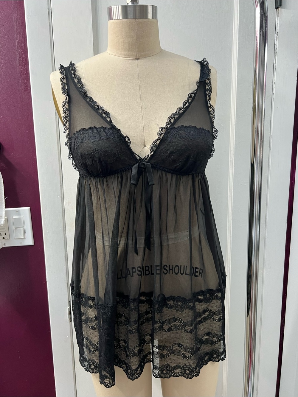 Y2K Victoria Secret Black Lace & Sheer Mesh Babydoll Chemise
